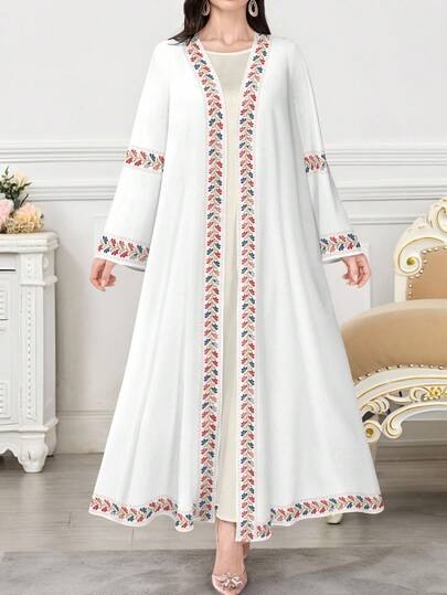 SHEIN Najma عباءة أنثوية طويلة الأكمام بطبعات زهرية كاجوال، مناسبة للربيع والخريف