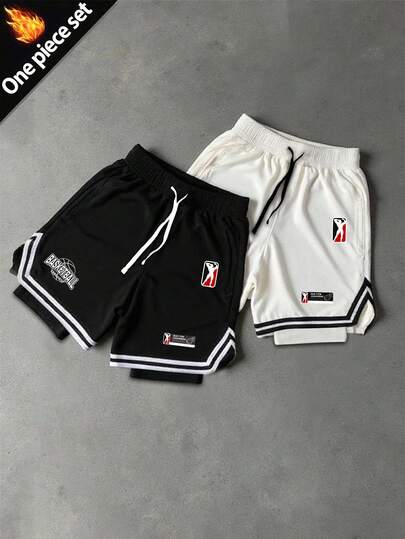 Sport MetroGents شورتات رياضية للرجال بخصر رباط مطبوع بالخطوط والحروف