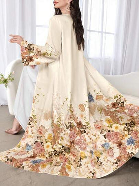 SHEIN Najma عباءة نسائية كاجوال بأكمام طويلة مطبوعة بزهور، مناسبة للربيع والخريف