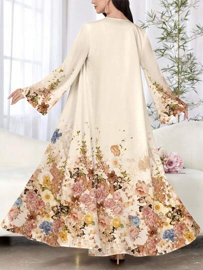 SHEIN Najma عباءة نسائية كاجوال بأكمام طويلة مطبوعة بزهور، مناسبة للربيع والخريف