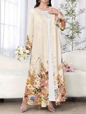 SHEIN Najma عباءة نسائية كاجوال بأكمام طويلة مطبوعة بزهور، مناسبة للربيع والخريف
