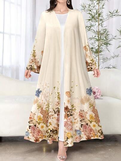 SHEIN Najma عباءة نسائية كاجوال بأكمام طويلة مطبوعة بزهور، مناسبة للربيع والخريف