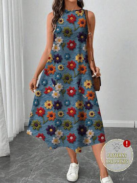 SHEIN LUNE فستان كاجوال متوسط الطول مطبوع، مناسب للربيع/الصيف، كاجوال