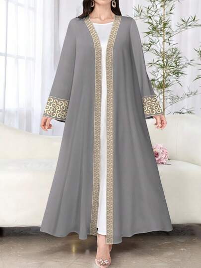 SHEIN Najma عباءة أنثوية طويلة الأكمام بطبعات زهرية، كاجوال، للربيع والخريف