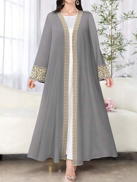 SHEIN Najma عباءة أنثوية طويلة الأكمام بطبعات زهرية، كاجوال، للربيع والخريف
