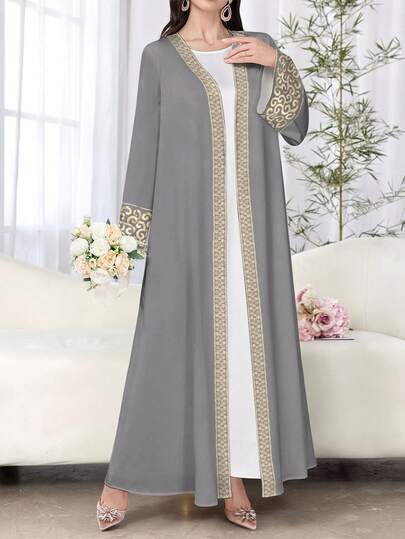 SHEIN Najma عباءة أنثوية طويلة الأكمام بطبعات زهرية، كاجوال، للربيع والخريف