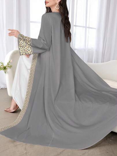 SHEIN Najma عباءة أنثوية طويلة الأكمام بطبعات زهرية، كاجوال، للربيع والخريف