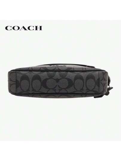 حقيبة كاميرا كلاسيكية للرجال COACH Graham 23، سحر شعار معدني، قماش مطلي وجلد، حقيبة عبر الجسم مربعة بلون أسود فحمي، حقيبة مسافر متوسطة C4149 QBMI5