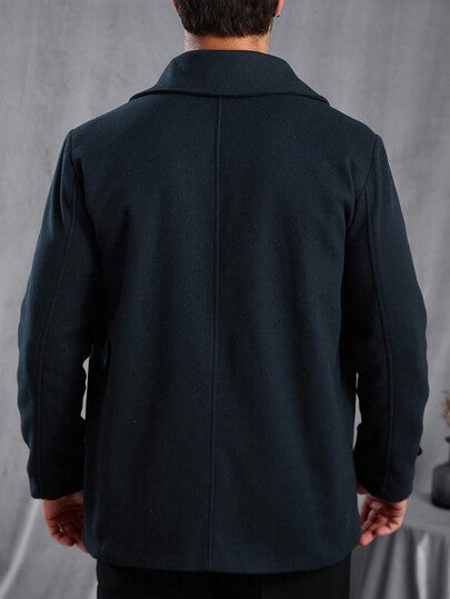 Manfinity CasualCool معطف كاجوال طويل الأكمام ذو صدر مزدوج بياقة التقليب، لون أحادي، للخريف/الشتاء