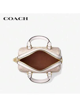 حقيبة COACH Rowan18 كلاسيكية من الجاكار والجلد والكانفاس PVC، لون فانيليا أبيض، حقيبة بوسطن CW329-IMXDM