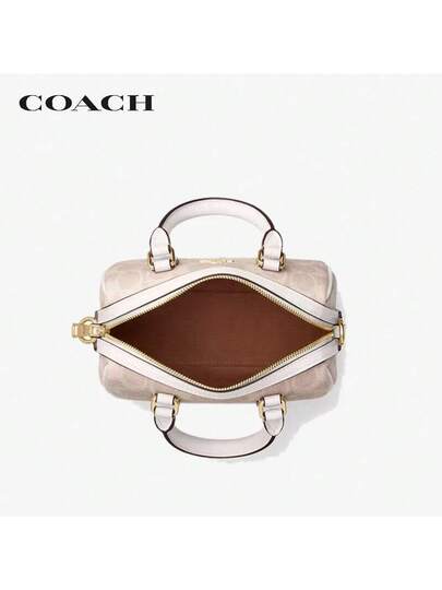 حقيبة COACH Rowan18 كلاسيكية من الجاكار والجلد والكانفاس PVC، لون فانيليا أبيض، حقيبة بوسطن CW329-IMXDM