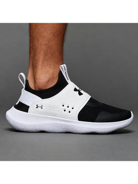 Under Armour أحذية الجري للرجال، خفيفة الوزن وقابلة للتنفس وماصة للصدمات، أحذية الجري على الطرق الخارجية، أبيض/أسود، إغلاق بشريط خطاف والحلقة، أحذية رياضية للتنقل بدون ربط، أحذية رياضية خارجية للمشي والتدريب في الصالة الرياضية، RUNPLAY