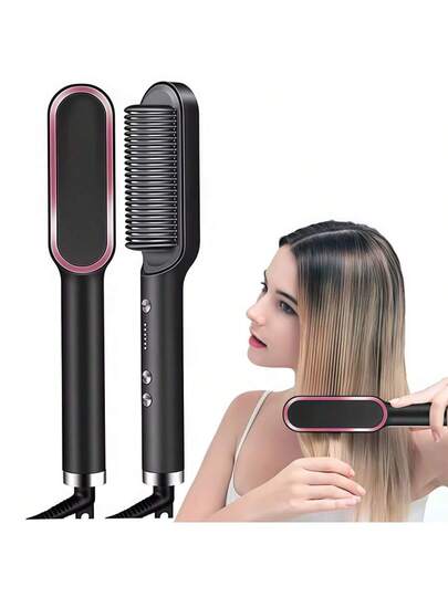 فرشاة تمليس الشعر، فرشاة تمليس الشعر بالتسخين مع تقليل التجعد، تصميم مقاوم للحروق، هدية للنساء، جهد مزدوج، فرشاة تصفيف الشعر متعددة الوظائف للعناية الشخصية
