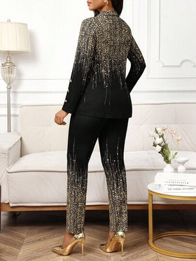 SHEIN Lady بدلات نسائية، أقمشة مطبوعة لامعة، مناسبة للتنقل والمكاتب الأنيقة، ملابس خريف وشتاء للنساء