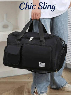 SHILAN حقيبة كبيرة مزودة بسحاب للسفر، حقيبة تخزين قابلة للطي، حقيبة حمل يدوية، حقيبة بسيطة لليلة واحدة