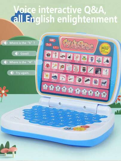 MINKOJA Kids English Learning Laptop Toy For Boys And Girls With Interactive Keyboard Realistic Computer Model Early Education Typing Practice Birthday Christmas Gift Ideas