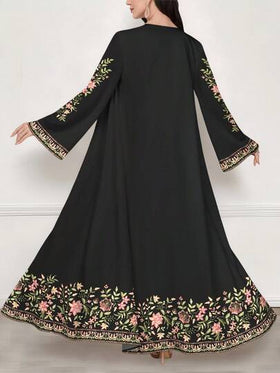 SHEIN Najma عباية عربية كاجوال طويلة الأكمام مطبوعة رقميًا بنقوش الزهور والنباتات، للربيع والخريف