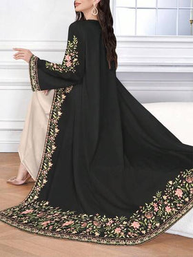 SHEIN Najma عباية عربية كاجوال طويلة الأكمام مطبوعة رقميًا بنقوش الزهور والنباتات، للربيع والخريف