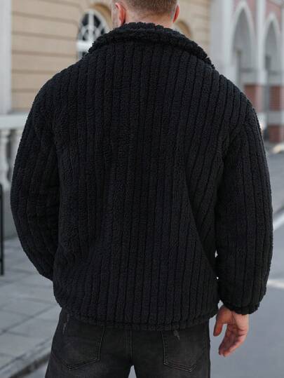 Manfinity Homme جاكيت فلانيل مع تفاصيل الرفرفة وأزرار أمامية، ملابس خارجية بأكمام قصيرة للرجال، ملابس شتوية للرجال، جاكيت بأزرار أمامية وأكمام طويلة وجيوب بسيطة، ملابس كاجوال للاستخدام اليومي، جاكيت للرجال، جاكيت للرجال للخريف والشتاء، هدية للصديق، جاكيت