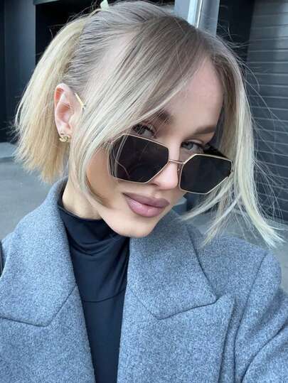 نظارة شمسية معدنية أنثوية عصرية غير متماثلة الشكل، إكسسوار شاطئي صيفي، تصميم حرفي متعدد الأوجه، بطراز أوروبي