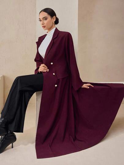 Graceveil عباية نسائية بياقة بدلة وتصميم مزدوج الصدر