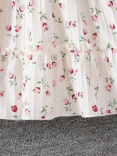 SHEIN Elladie kids مجموعة من 2 قطعة: بليزر أنيق بياقة طويلة الأكمام وفستان زلق بطبعة زهرية بخصر مطاطي، طقم كاجوال للارتداء اليومي والأعياد، للربيع والخريف