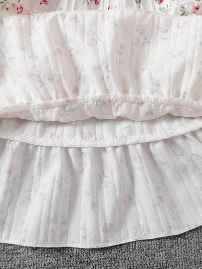 SHEIN Genkimix Kids مجموعة من 2 قطعة: بليزر أنيق بياقة طويلة الأكمام وفستان زلق بطبعة زهرية بخصر مطاطي، طقم كاجوال للارتداء اليومي والعطلات، للربيع والخريف
