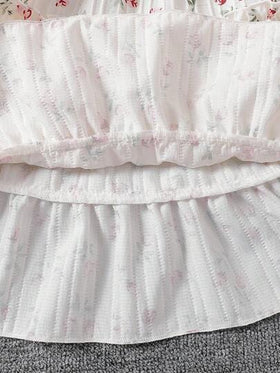 SHEIN Genkimix Kids مجموعة من 2 قطعة: بليزر أنيق بياقة طويلة الأكمام وفستان زلق بطبعة زهرية بخصر مطاطي، طقم كاجوال للارتداء اليومي والعطلات، للربيع والخريف
