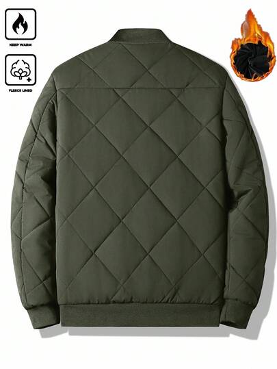 Manfinity Homme معطف مبطن مبطن بسحاب وياقة بيسبول مناسب للرجال، معطف خارجي بأكمام طويلة ومبطن، مناسب للاستخدام اليومي والرحلات والأنشطة الخارجية والسفر والبيئات العمل المريحة أو المناسبات شبه الرسمية، هدية للصديق/الزوج، هدية عيد الميلاد