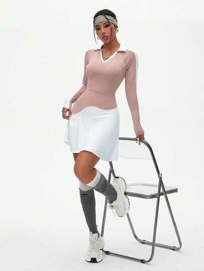 Sovereign Charm فستان رياضي طويل الأكمام بألوان متباينة للنساء