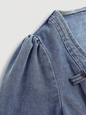 SHEIN فستان قصير بياقة مربعة من الجينز الأزرق للبنات