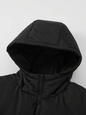 Manfinity Homme معطف مبطن بسحاب وقلنسوة طويلة الأكمام للرجال، معطف شتوي