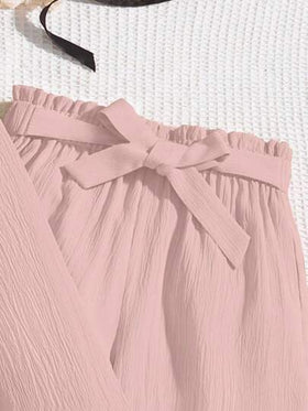 SHEIN مجموعة بنطلون خاكي وجاكيت كم طويل للبنات، ملابس يومية متعددة الاستخدامات، للربيع/الخريف