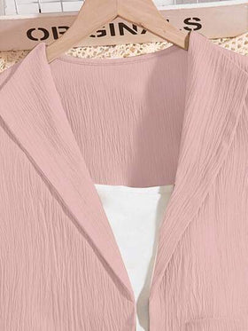 SHEIN مجموعة بنطلون خاكي وجاكيت كم طويل للبنات، ملابس يومية متعددة الاستخدامات، للربيع/الخريف