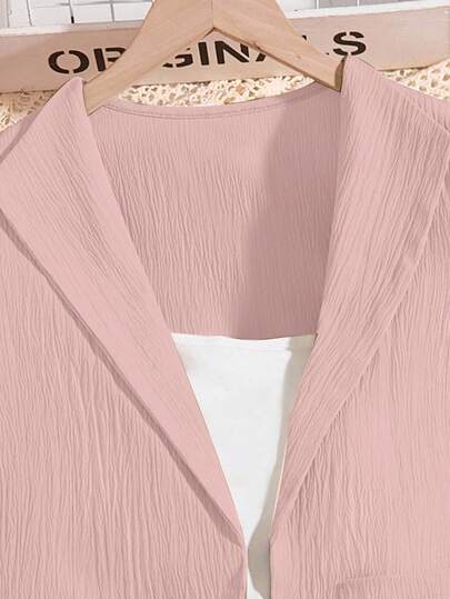 SHEIN مجموعة بنطلون خاكي وجاكيت كم طويل للبنات، ملابس يومية متعددة الاستخدامات، للربيع/الخريف