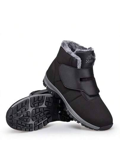 بوت رياضية كاجوال للرجال، بوت ثلج دافئة للشتاء مبطنة بالفرو سهلة الارتداء والخلع، تصميم عريض وعالي الرقبة مناسب للقدم العالية والمنتفخة، لون أسود، للمشي اليومي