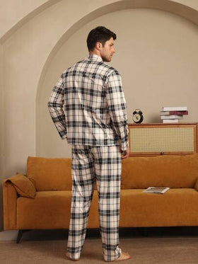 مجموعة بيجامة رجالية 2 قطعة، ملابس علوية أكمام طويلة مربعات والبنطلون الطويل، ملابس نوم كاجوال، ملابس شتوية