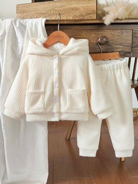 Vintaside Kids طقم جاكيت طفل ولد 2 قطعة، قماش فرو اصطناعي، بطانة حرارية، ناعم ومريح، مناسب للربيع والخريف والشتاء، كاجوال، أنيق، طراز ريفي
