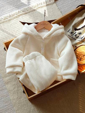 Vintaside Kids طقم جاكيت طفل ولد 2 قطعة، قماش فرو اصطناعي، بطانة حرارية، ناعم ومريح، مناسب للربيع والخريف والشتاء، كاجوال، أنيق، طراز ريفي