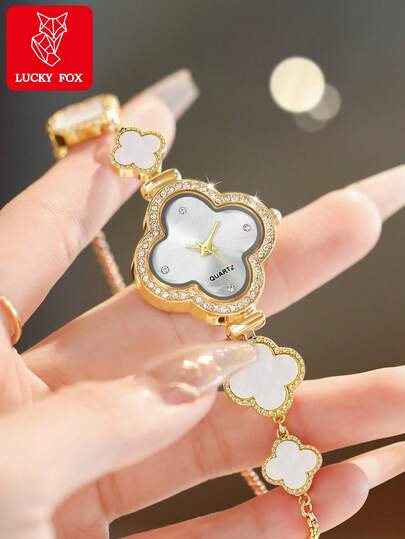 ساعة نسائية من LUCKYFOX مرصعة بالراين ستون بعقارب الكوارتز وقرص صغير رقيق والسوار النحيف، مناسبة للارتداء اليومي والمناسبات الاجتماعية، هدية عيد ميلاد/عطلة أنيقة