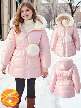 SHEIN معطف قطن متوسط الطول ذو تصميم بسيط، مبطن ومزود بقلنسوة، مشدود الخصر، موضة مبسطة للفتيات المراهقات، شتوي