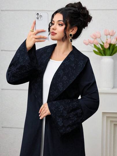 Yasmyna عبايات رداء ماكسي طويل بتصميم جاكارد ملون بقطع متناسقة مع طوق كبير الحجم