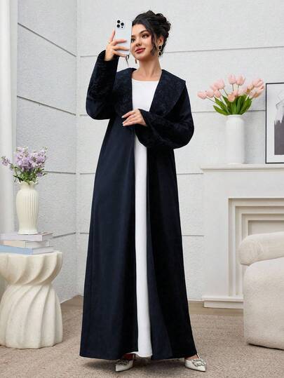 Yasmyna عبايات رداء ماكسي طويل بتصميم جاكارد ملون بقطع متناسقة مع طوق كبير الحجم