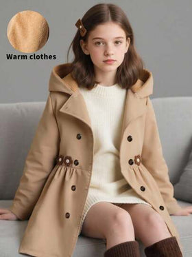 SHEIN معطف فليس كاجوال بغطاء للفتيات المراهقات متوسط الطول، شتوي