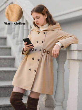 SHEIN معطف فليس كاجوال بغطاء للفتيات المراهقات متوسط الطول، شتوي