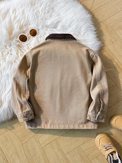 SHEIN جاكيت بياقة دنيم بأكمام طويلة فضفاضة للأولاد الصغار