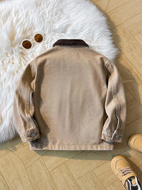 SHEIN جاكيت بياقة دنيم بأكمام طويلة فضفاضة للأولاد الصغار