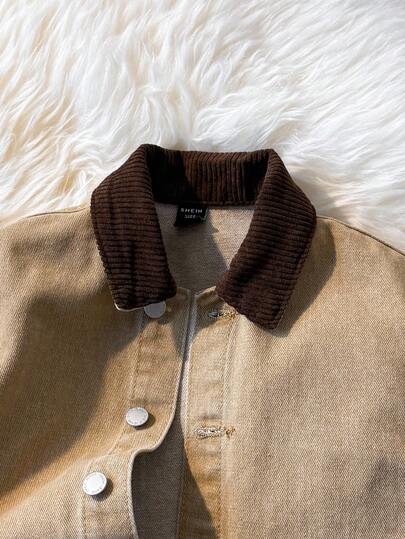 SHEIN جاكيت بياقة دنيم بأكمام طويلة فضفاضة للأولاد الصغار