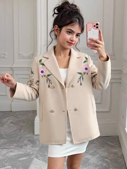 SHEIN جاكيت أنيقة للحفلات والأنشطة اليومية للبنات بياقة متوسطة الطول