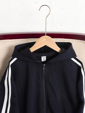 SHEIN بنطلون واسع الساق وكارديجان مزين بشريط مع قلنسوة، طقم ملابس كاجوال للفتيات المراهقات من قماش محبوك ذو لون واحد